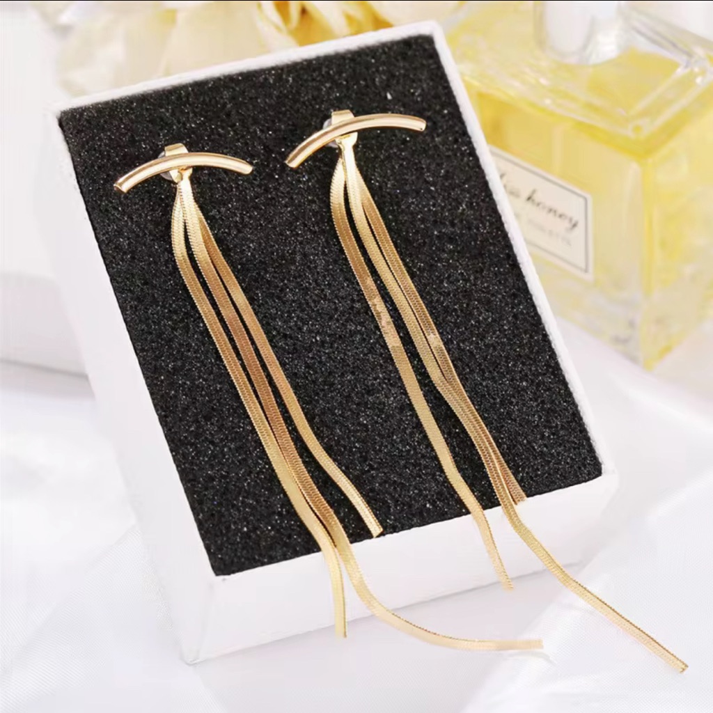 New Earrings Front Back Gold Tone Chain F02 26$